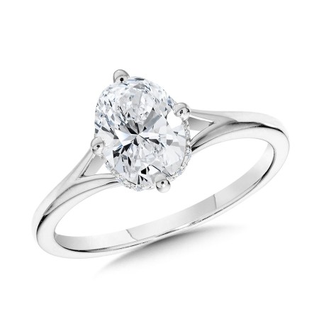 Oval-Cut Hidden Accent & Split Shank Diamond Engagement Ring