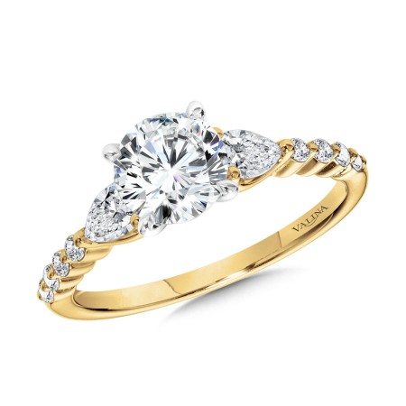 Pear-Accented Three-Stone Shared Prong Diamond Engagement Ring