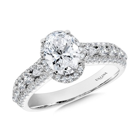 Oval-Cut & Pear-Cut Accented Wide Engagement Ring w/ Drop Halo