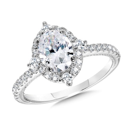 Four-Pointed Halo & Oval-Cut Milgrain-Beaded Diamond Engagement Ring