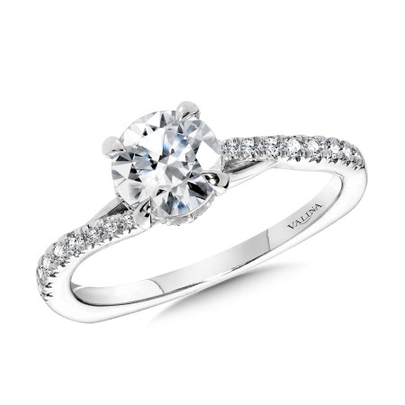 Subtle Bypass Diamond Engagement Ring w/ Chevron Collar