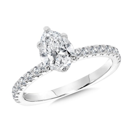 Straight Pear-Cut Diamond Engagement Ring w/ Chevron Collar