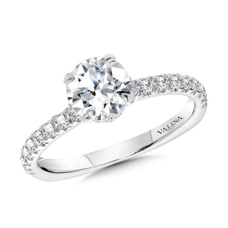 Straight Round Diamond Engagement Ring w/ Chevron Collar
