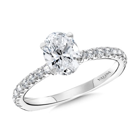 Straight Oval-Cut Diamond Engagement Ring w/ Chevron Collar