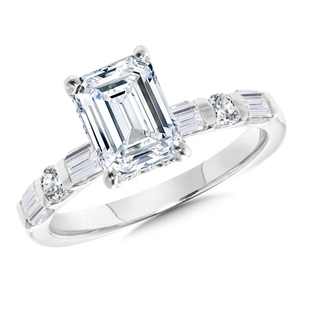 Emerald-Cut & Side Stone Diamond Engagement Ring