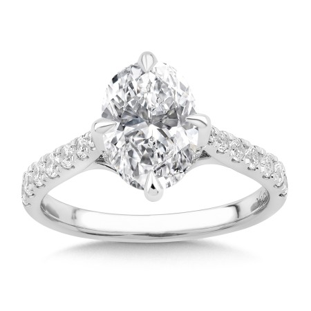 14K Oval-Cut Diamond & Compass-Prong Engagement Ring