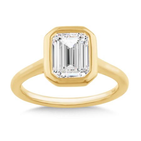 Bezeled Emerald-Cut Diamond Engagement Ring
