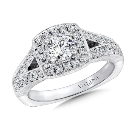 The quality craftsmanship shines through on this cushion shape diamond engagement ring set in 14k white gold.