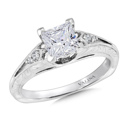 Hand Engraved Diamond Engagement Ring | R9426W | Valina Hand Engraved Engagement Rings