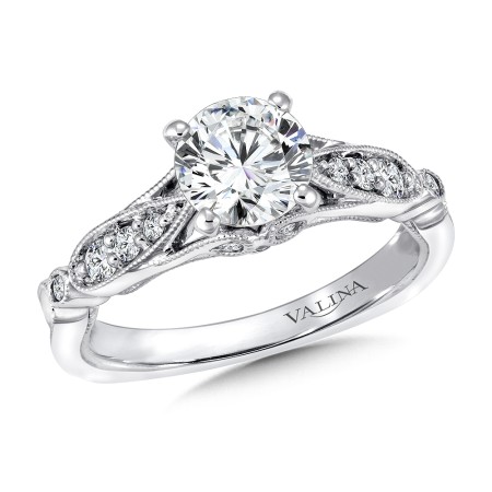 Diamond engagement ring set in 14k white gold.