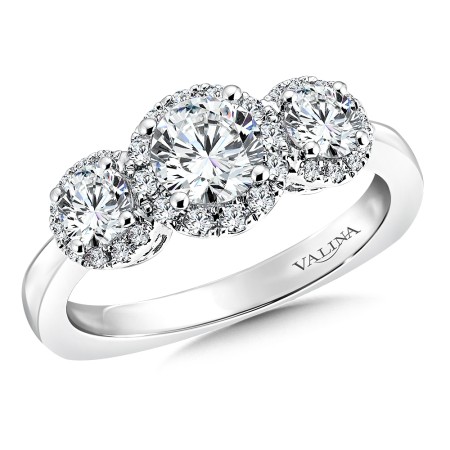 Three-Stone Halo Style Engagement Ring