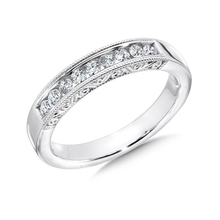 Diamond Wedding Band with side engraving in 14k White Gold (0.28ct. tw.) JK/I1