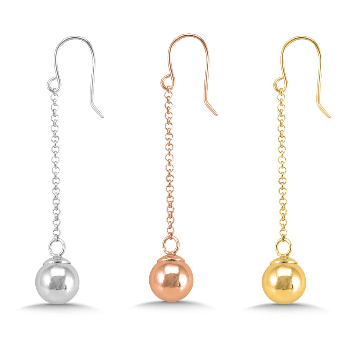 Dangling Ball Earrings in Sterling Silver, Yellow Gold or Rose Gold - ESS003