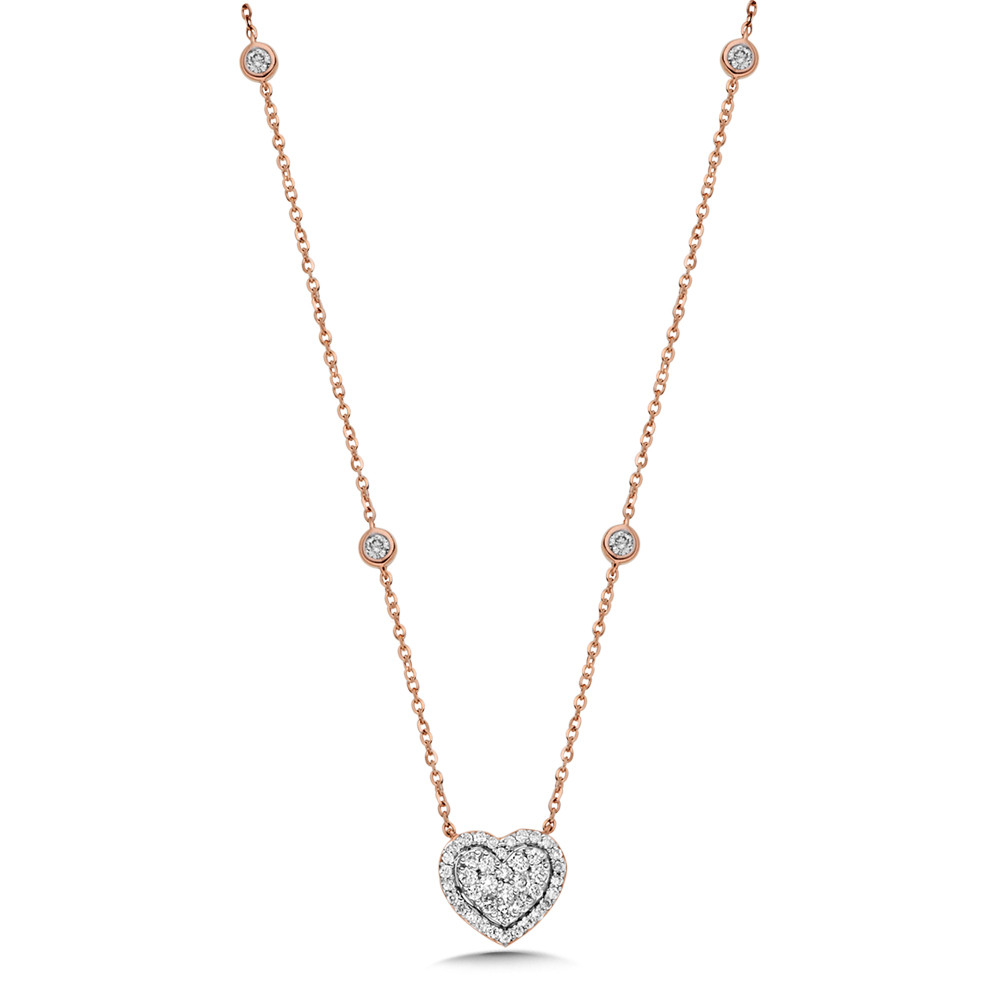 14k Rose Gold Diamond Heart Necklace - PDD2919-P