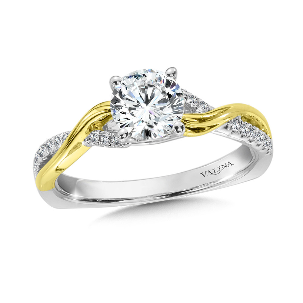 Criss Cross Yellow and White Gold Diamond Engagement Ring by Valina - R9895WY