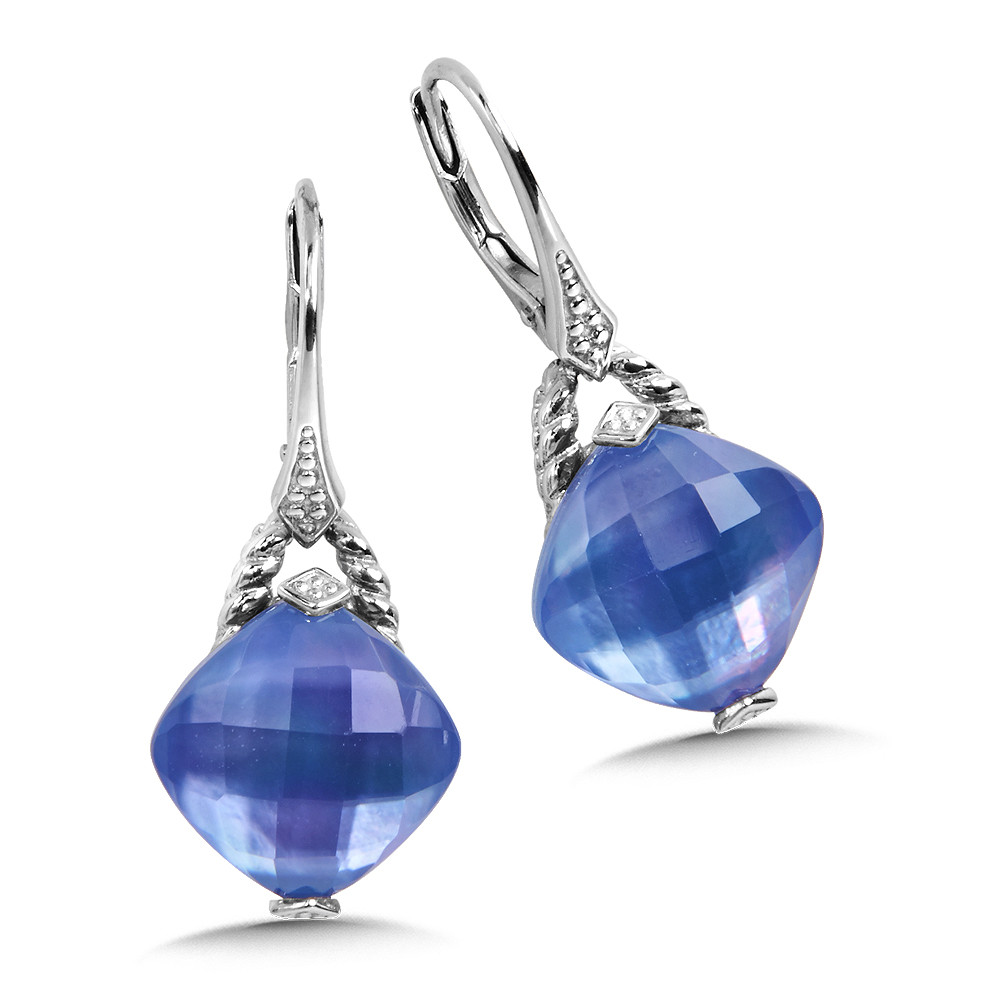 Sterling Silver, Quartz and Died Mother of Pearl Earrings - LVE669-FQBS