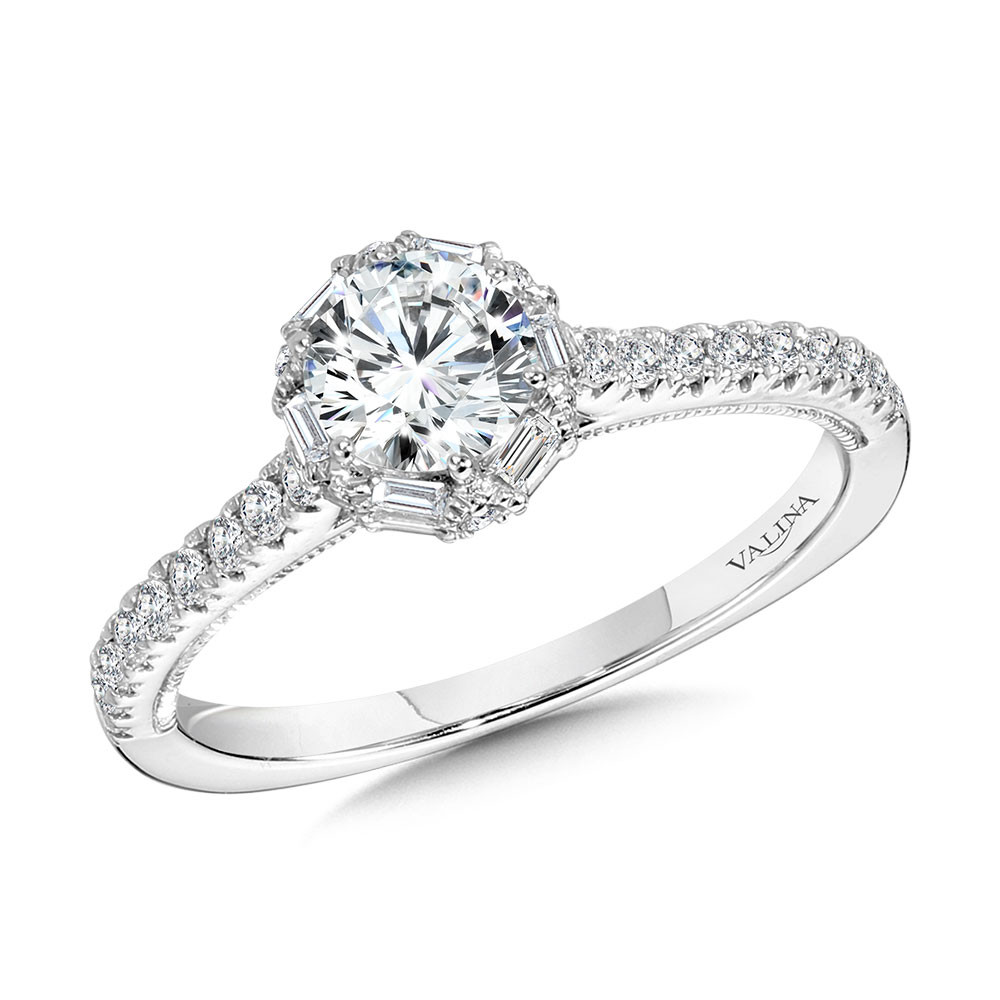 Valina Baguette Halo Engagement Ring - R1105W